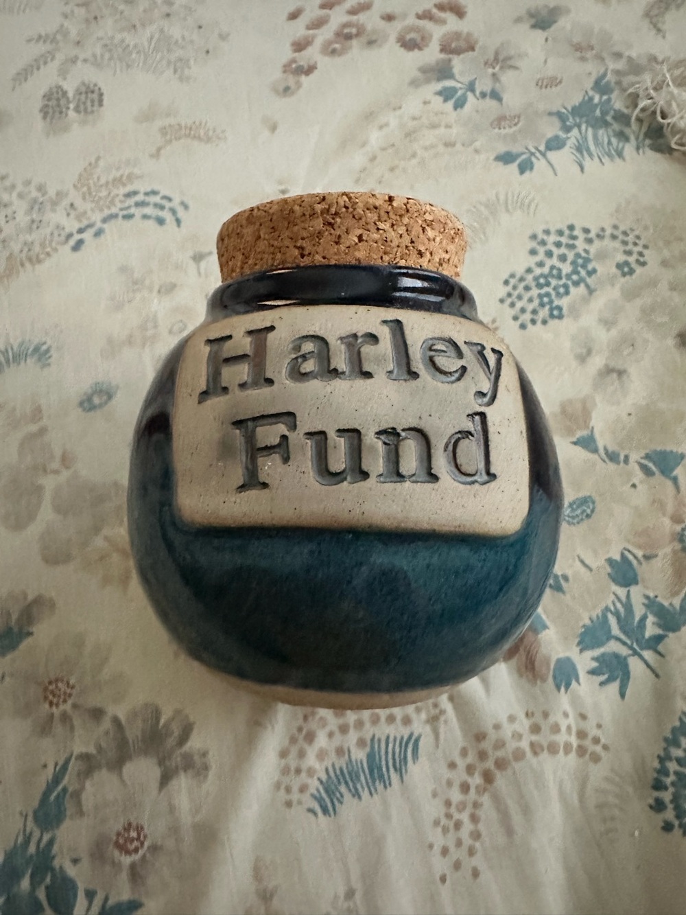 Harley Fund Ceramic Money Jar with Cork Lid